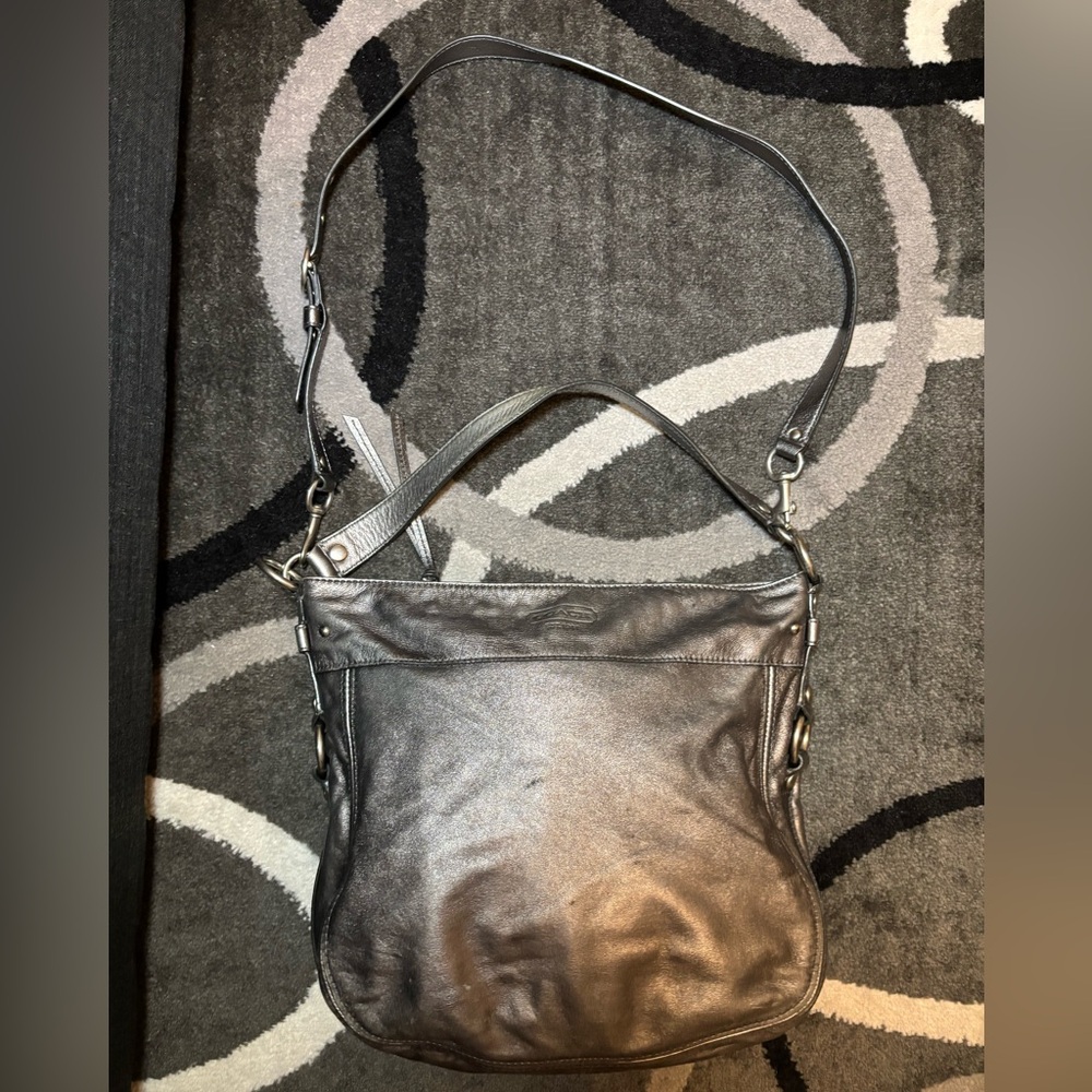 Coach C1032- F14706 Large Silver Leather Convertible Hobo Shoulder Bag Purse